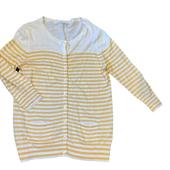 GAP Yellow and White Striped Lightweight 3/4 Sleeve Cardigan‎ Women’s Medium - Picture 3 of 11